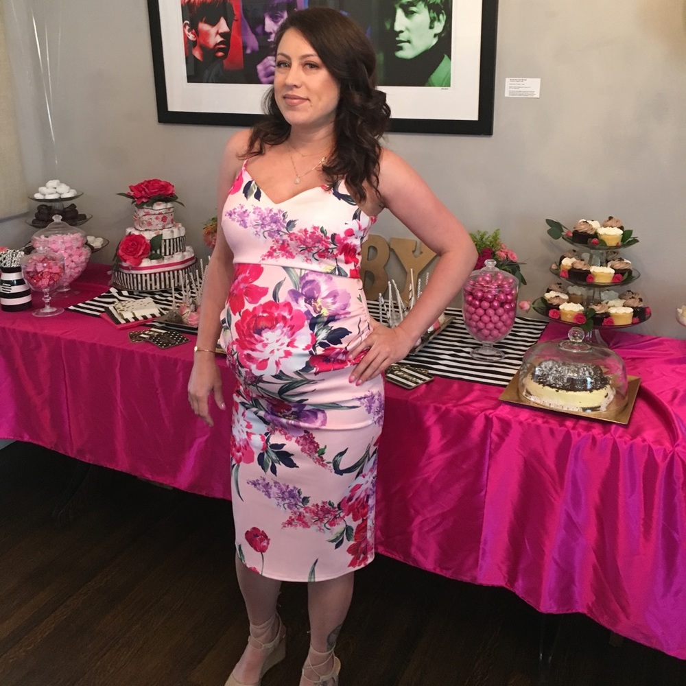 ASOS pink floral maternity baby shower dress